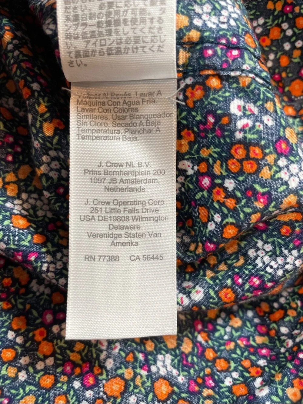 J. Crew Navy Floral L/S Button-Down Shirt with Orange, White and Pink Blooms XL